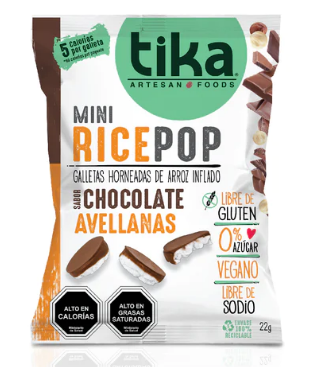 TIKA MINI RICE POP CHOCOLATE AVELLANAS 22 GRS X 18 UNIDS