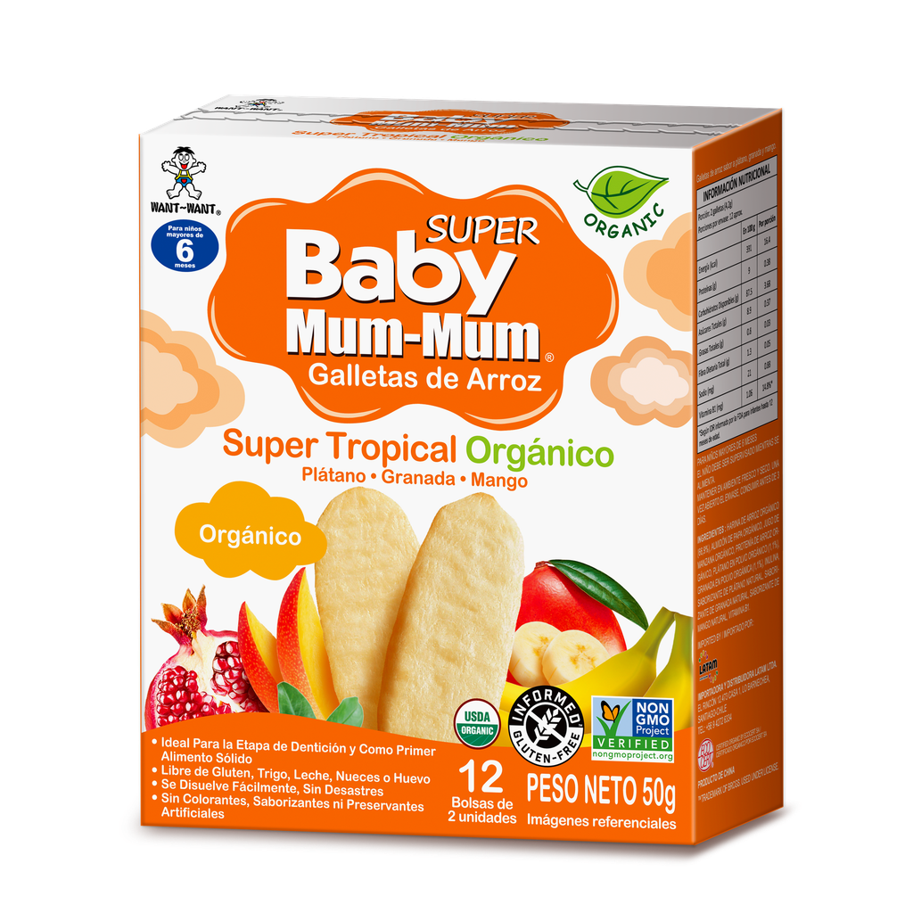 SUPER BABY MUM MUM RICE RUSKS TROPICAL ORGANICO WW 50 GRS X 12 UNIDS