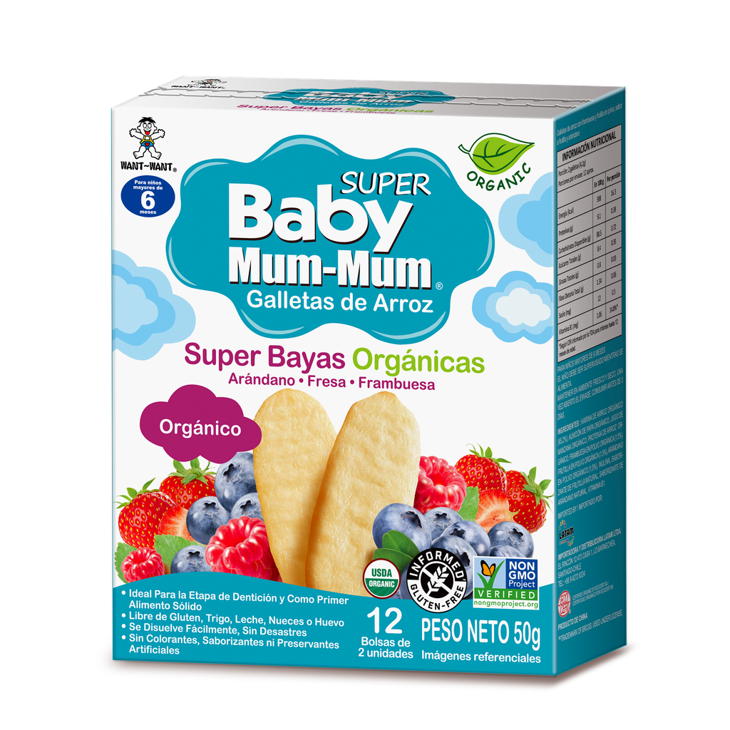 SUPER BABY MUM MUM RICE RUSKS BERRIES ORGANICAS WW 50 GRS X 12 UNIDS