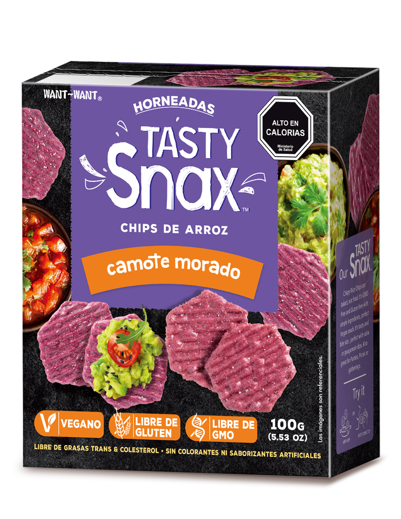 TASTY SNAX ARROZ CAMOTE MORADO WW 100 GRS X 12 UNIDS