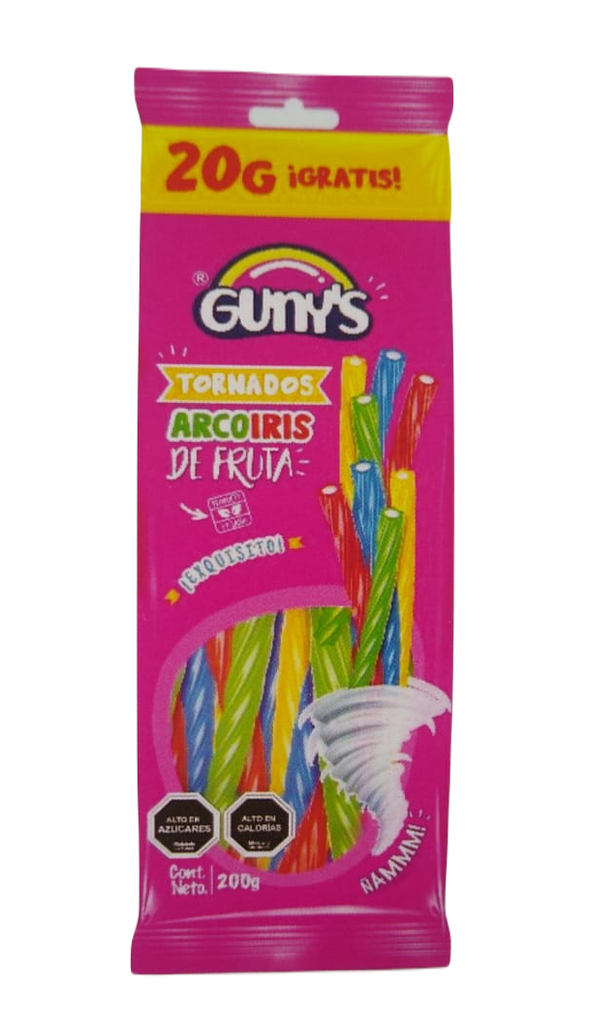 GUNYS TAMY TUBO TORNADO ARCOIRIS DE FRUTA 200 GRS X 12 UNIDS